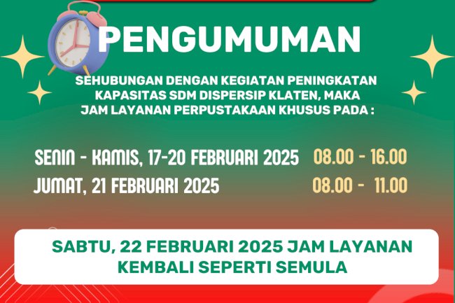 Perubahan Jam Layanan Sementara Perpustakaan Dispersip Klaten