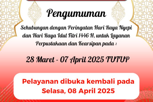 Dispersip Tutup Layanan 28 Maret - 07 April 2025
