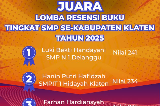 Pengumuman Juara Lomba Resensi Buku Tingkat SMP se-Kabupaten Klaten 2025