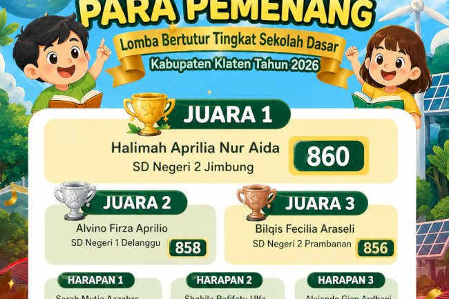 Pengumuman Juara Lomba Bertutur SD Tingkat Kabupaten Klaten Tahun 2026