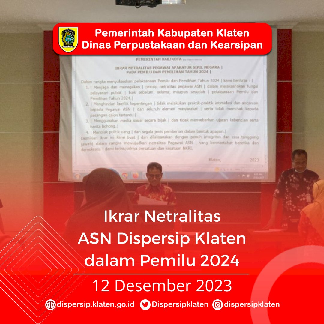 Ikrar Netralitas ASN Dalam Pemilu 2024 - Kabupaten Klaten