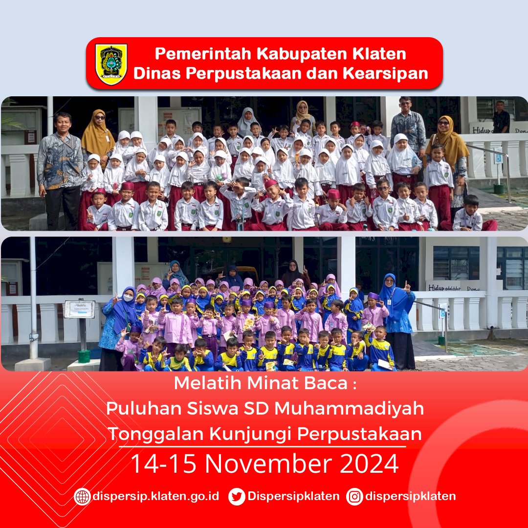 Melatih Minat Baca : Puluhan Siswa SD Muhammadiyah Tonggalan Kunjungi Perpustakaan