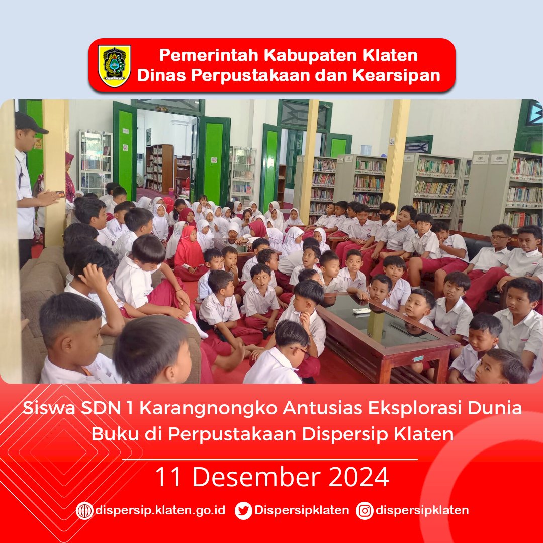 Siswa SDN 1 Karangnongko Antusias Eksplorasi Dunia Buku di Perpustakaan Dispersip Klaten