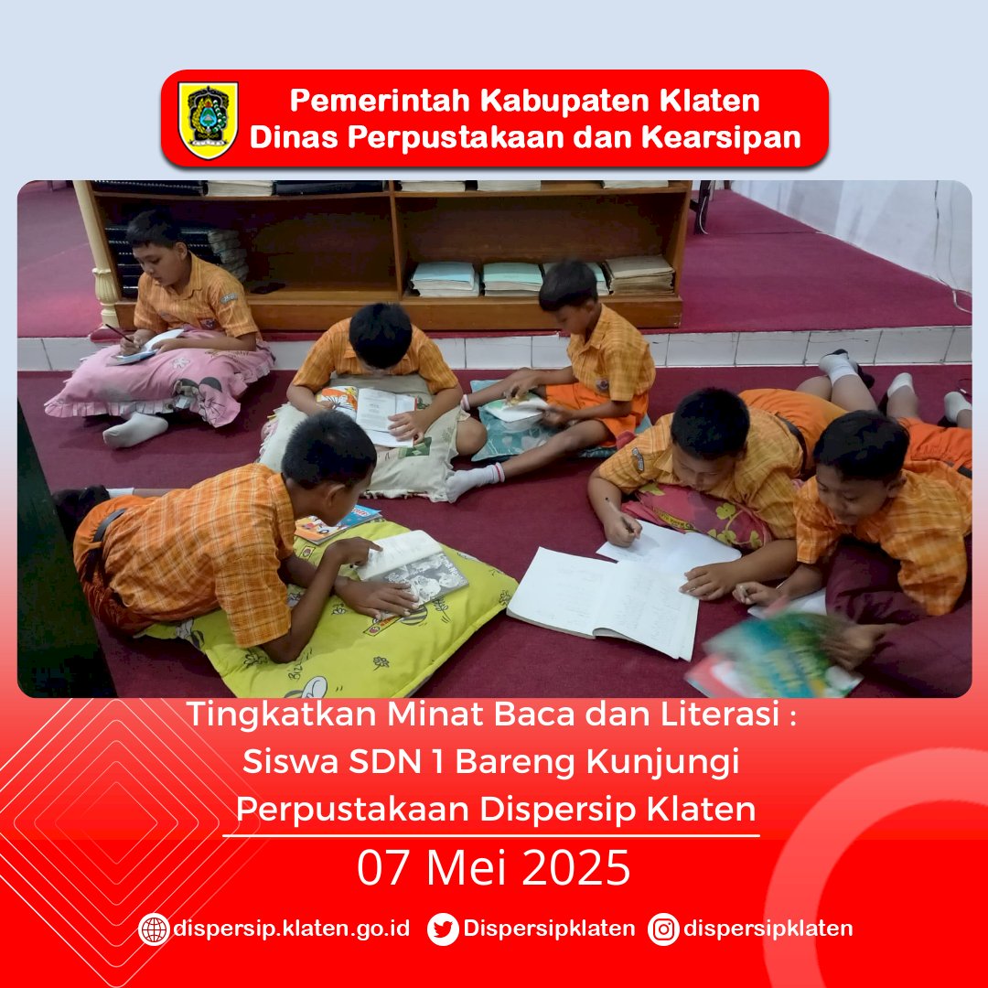 Tingkatkan Minat Baca dan Literasi : Siswa SDN 1 Bareng Kunjungi Perpustakaan Dispersip Klaten