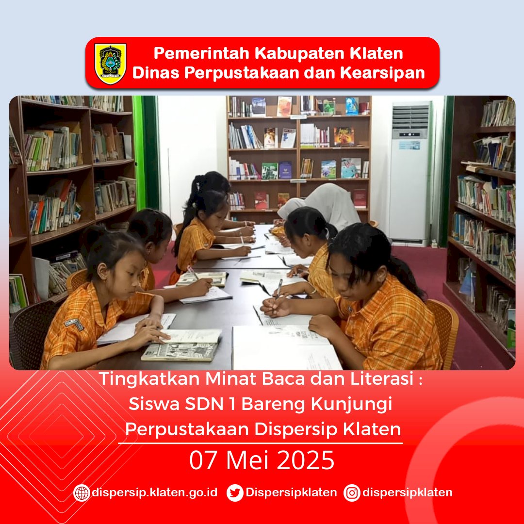 Tingkatkan Minat Baca dan Literasi : Siswa SDN 1 Bareng Kunjungi Perpustakaan Dispersip Klaten