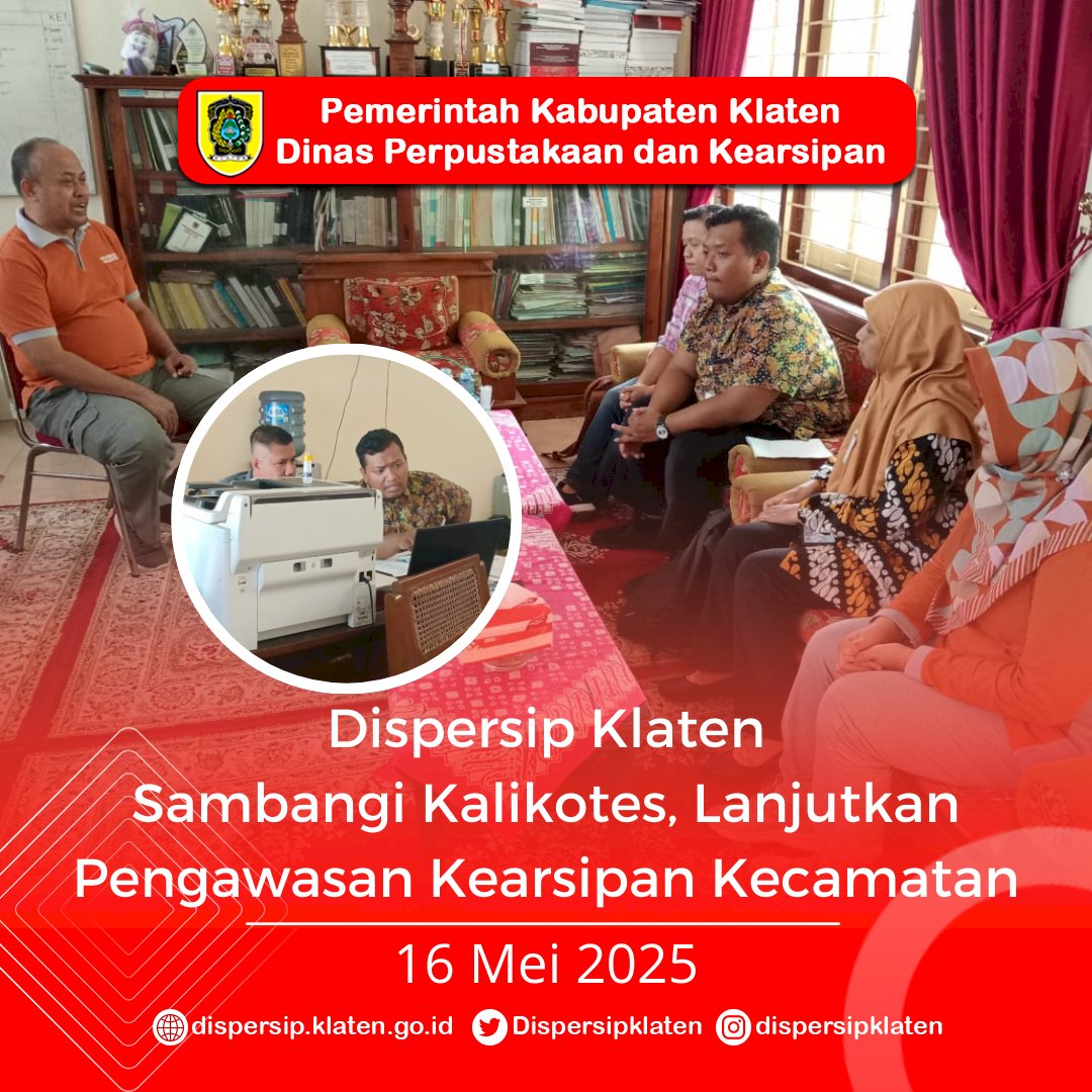 Dispersip Klaten Sambangi Kalikotes, Lanjutkan Pengawasan Kearsipan Kecamatan