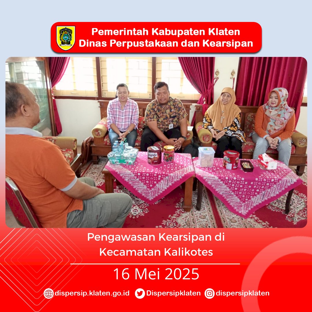 Dispersip Klaten Sambangi Kalikotes, Lanjutkan Pengawasan Kearsipan Kecamatan