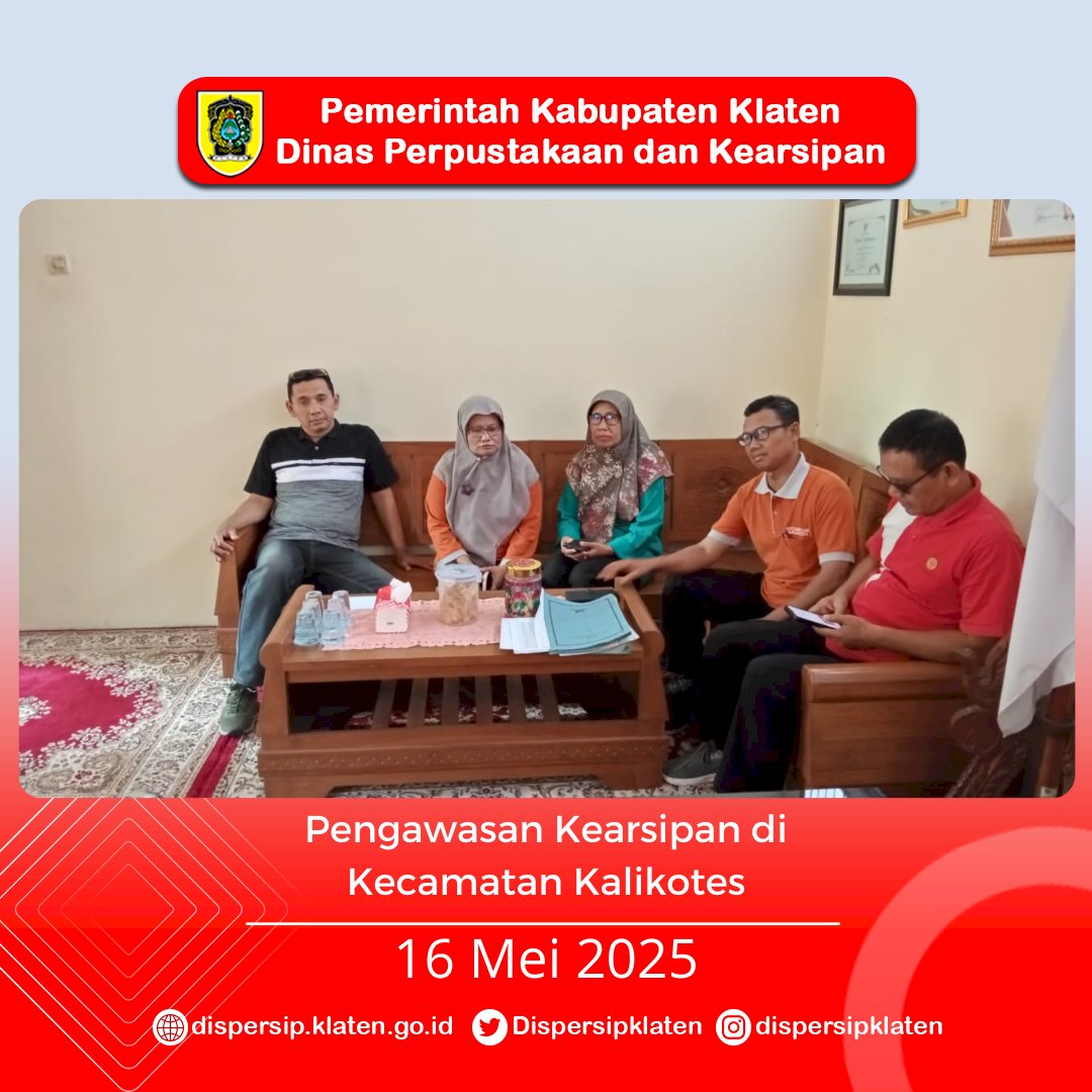 Dispersip Klaten Sambangi Kalikotes, Lanjutkan Pengawasan Kearsipan Kecamatan