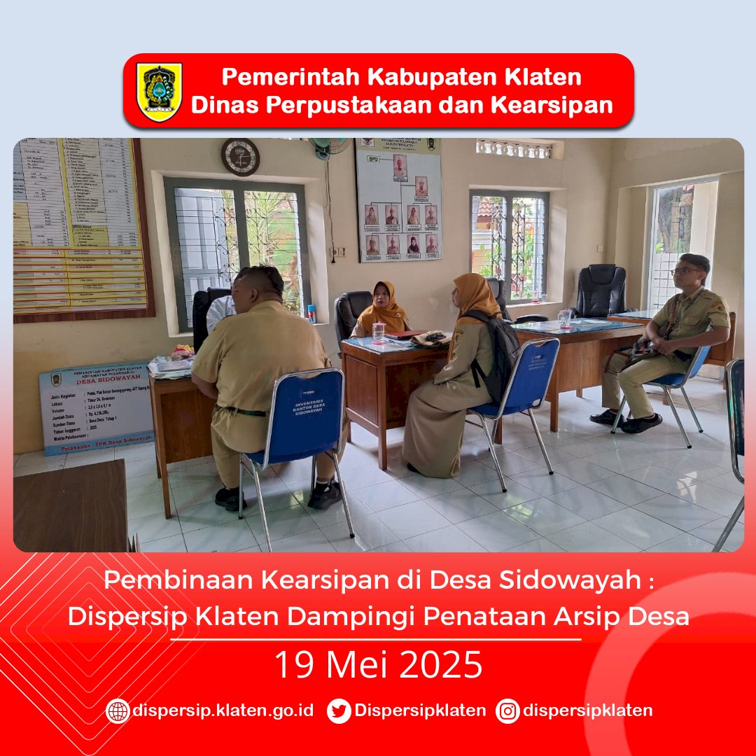 Pembinaan Kearsipan di Desa Sidowayah : Dispersip Klaten Dampingi Penataan Arsip Desa