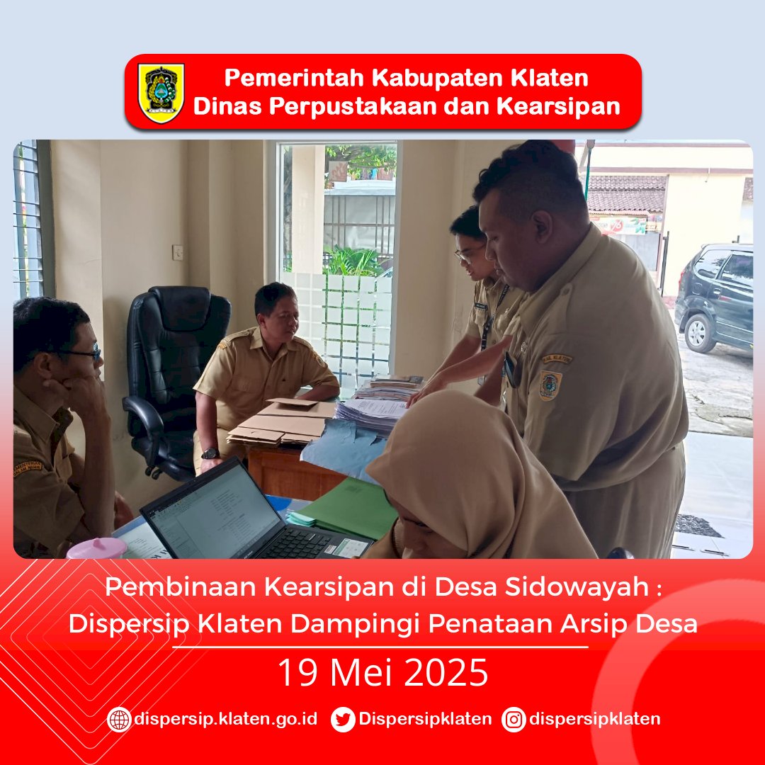Pembinaan Kearsipan di Desa Sidowayah : Dispersip Klaten Dampingi Penataan Arsip Desa