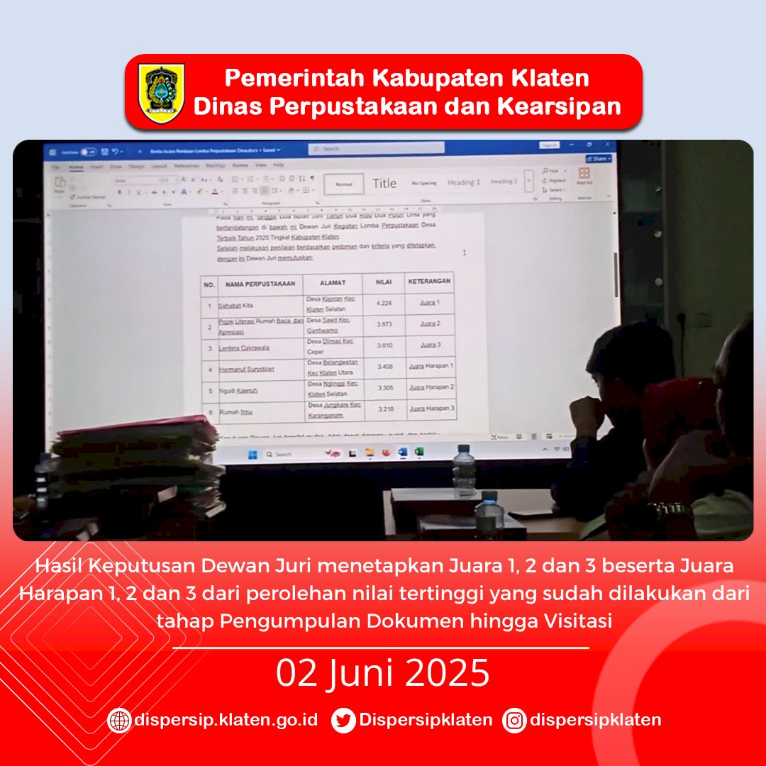 Rapat Koordinasi Penilaian dan Penetapan Pemenang Lomba Perpustakaan Desa/Kelurahan Tahun 2025