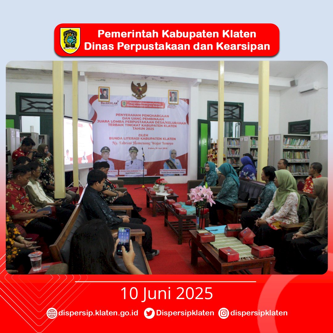 Bunda Literasi Klaten Serahkan Penghargaan kepada Pemenang Lomba Perpustakaan Desa/Kelurahan Terbaik 2025