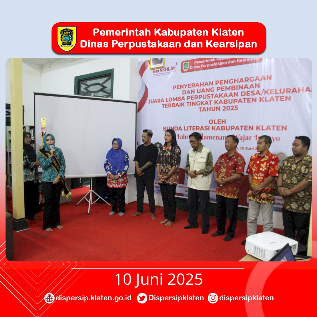 Bunda Literasi Klaten Serahkan Penghargaan kepada Pemenang Lomba Perpustakaan Desa/Kelurahan Terbaik 2025