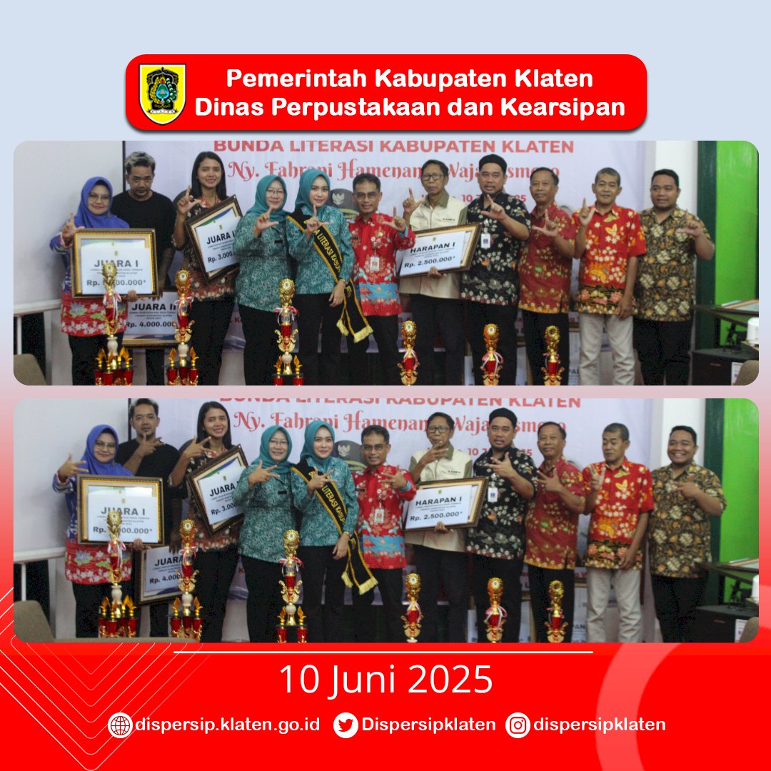 Bunda Literasi Klaten Serahkan Penghargaan kepada Pemenang Lomba Perpustakaan Desa/Kelurahan Terbaik 2025