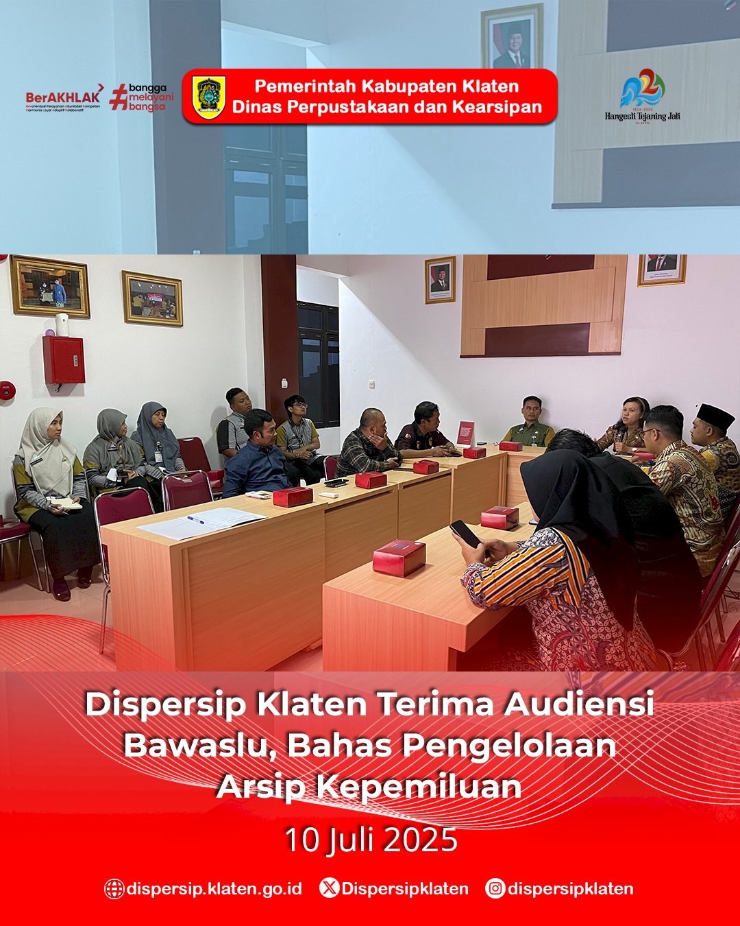 Dispersip Klaten Terima Audiensi Bawaslu, Bahas Pengelolaan Arsip Kepemiluan