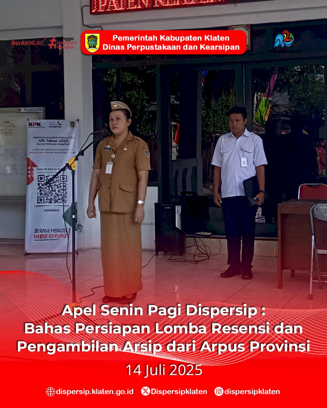 Apel Senin Pagi Dispersip : Bahas Persiapan Lomba Resensi dan Pengambilan Arsip Klaten dari Arpus Provinsi