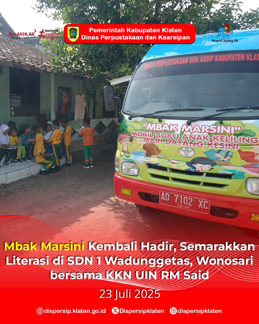 Mbak Marsini Kembali Hadir, Semarakkan Literasi di SDN 1 Wadunggetas Bersama KKN UIN RM Said