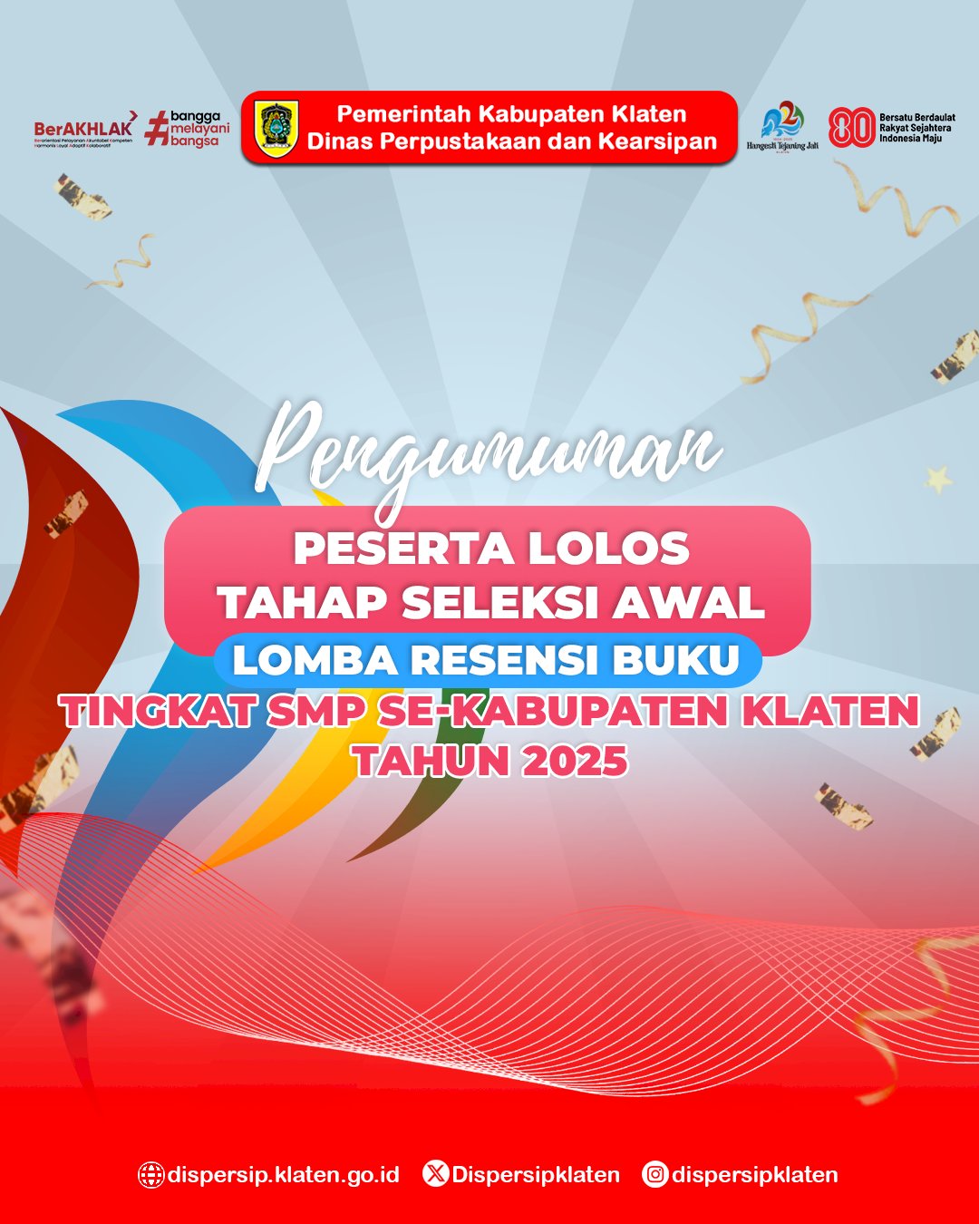 Pengumuman Peserta Lolos Seleksi Awal Lomba Resensi Buku Tingkat SMP Tahun 2025