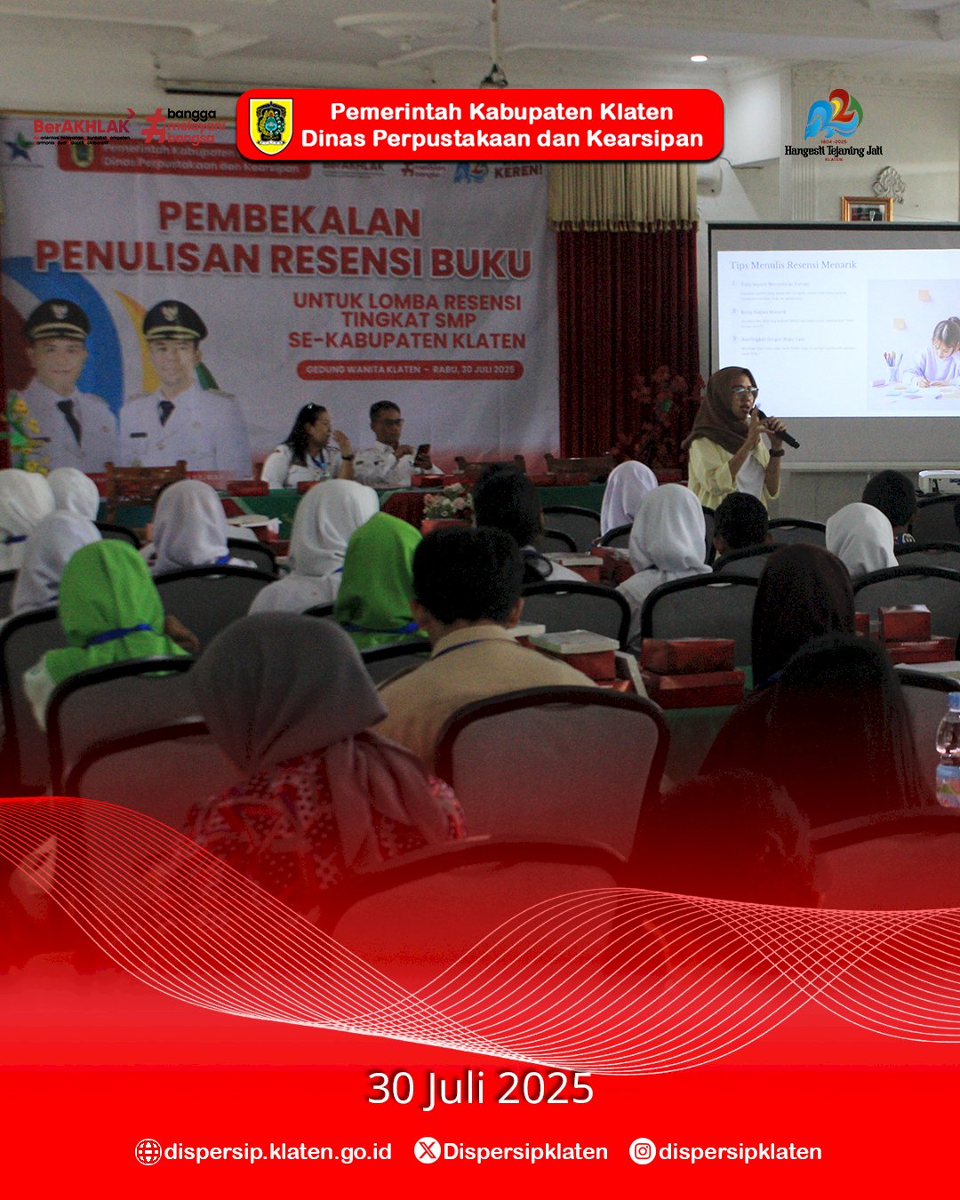 Dispersip Klaten Gelar Pembekalan untuk 50 Finalis Lomba Resensi Buku Tingkat SMP se-Kabupaten Klaten