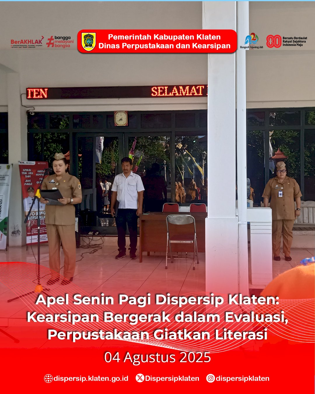 Apel Senin Pagi Dispersip Klaten: Kearsipan Bergerak dalam Evaluasi, Perpustakaan Giatkan Literasi