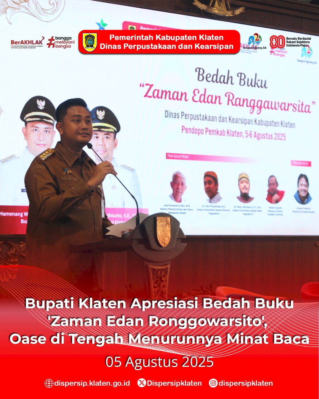 Bupati Klaten Apresiasi Bedah Buku 'Zaman Edan Ronggowarsito', Oase di Tengah Menurunnya Minat Baca