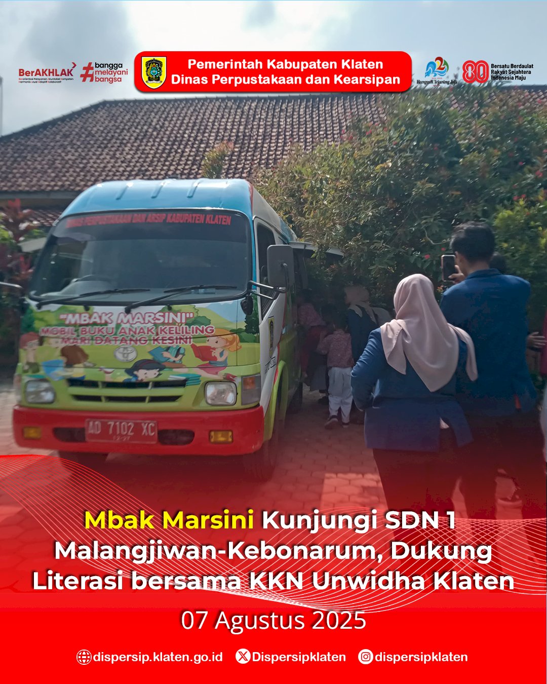 Mbak Marsini Kunjungi SDN 1  Malangjiwan-Kebonarum, Dukung Literasi bersama KKN Unwidha Klaten
