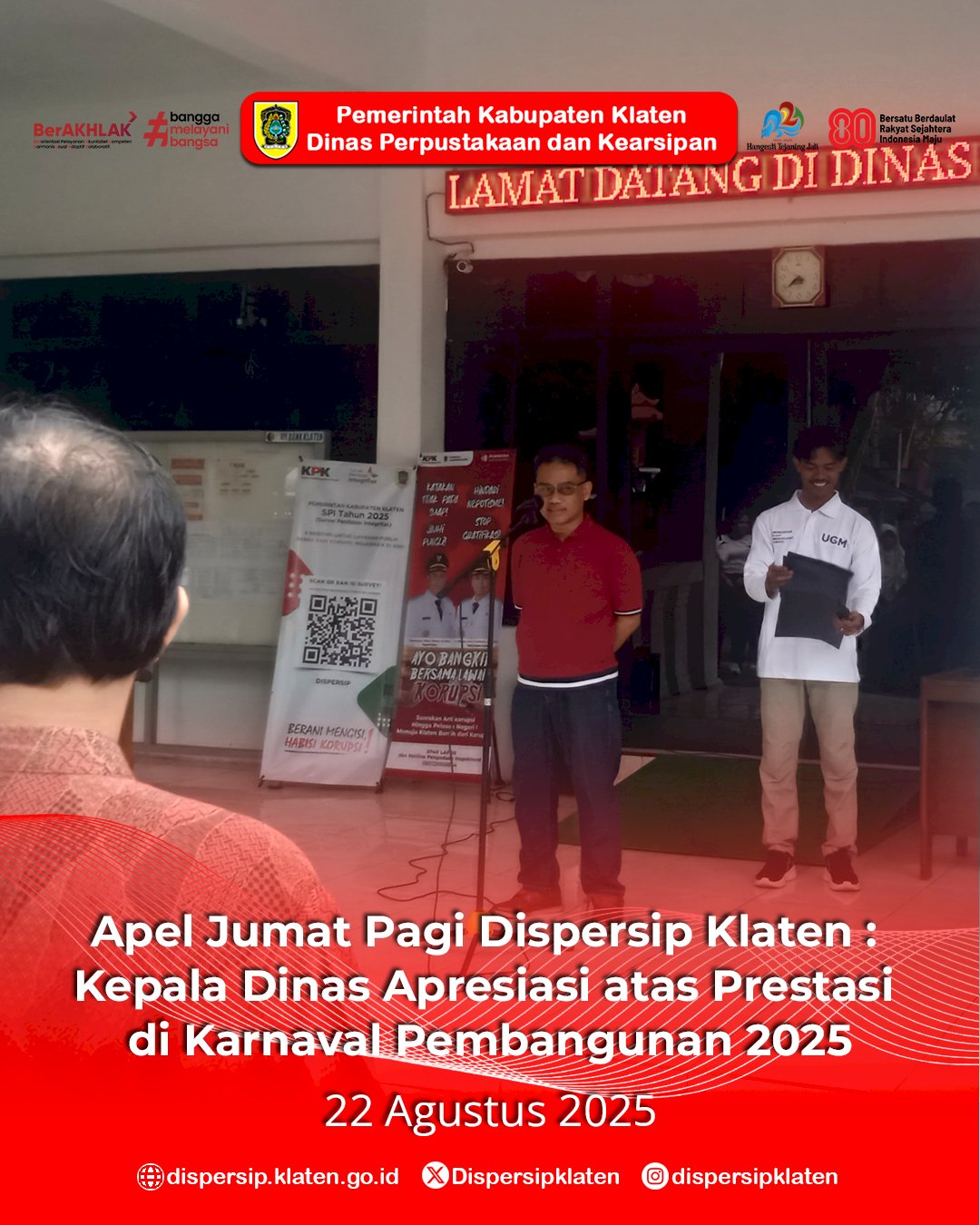 Apel Jumat Pagi Dispersip Klaten :  Kepala Dinas Apresiasi atas Prestasi  di Karnaval Pembangunan 2025