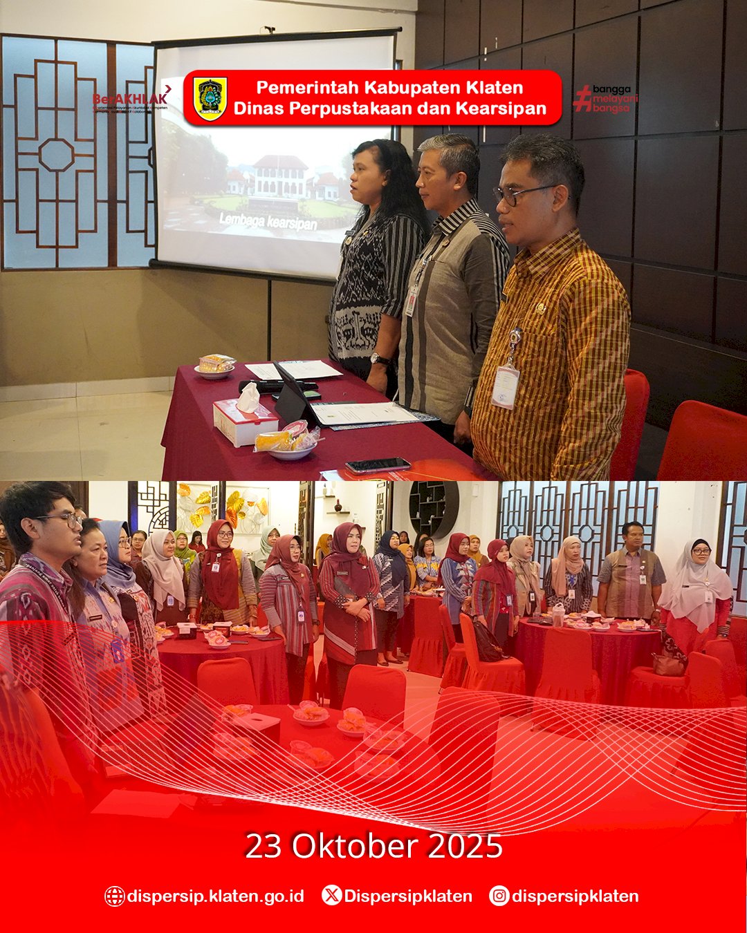 Dispersip Klaten Gelar Evaluasi Pengawasan Kearsipan 2025, Apresiasi Kinerja Terbaik Pengelola Arsip Daerah