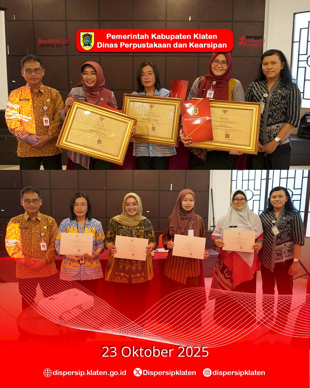 Dispersip Klaten Gelar Evaluasi Pengawasan Kearsipan 2025, Apresiasi Kinerja Terbaik Pengelola Arsip Daerah