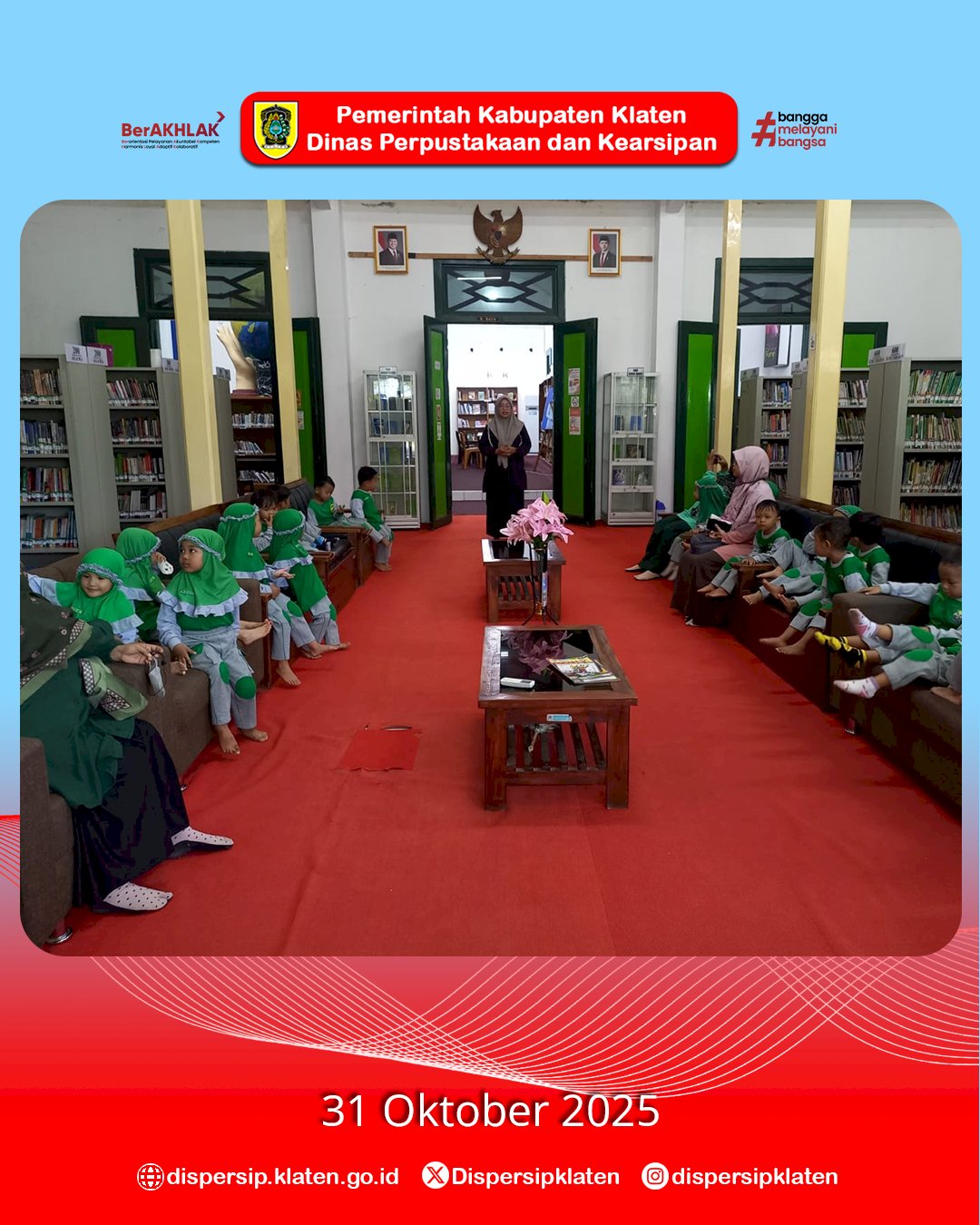 Dispersip Klaten Sambut Kunjungan KBIT Mutiara Hati, Ajak Anak-anak Gembira Belajar di Perpustakaan