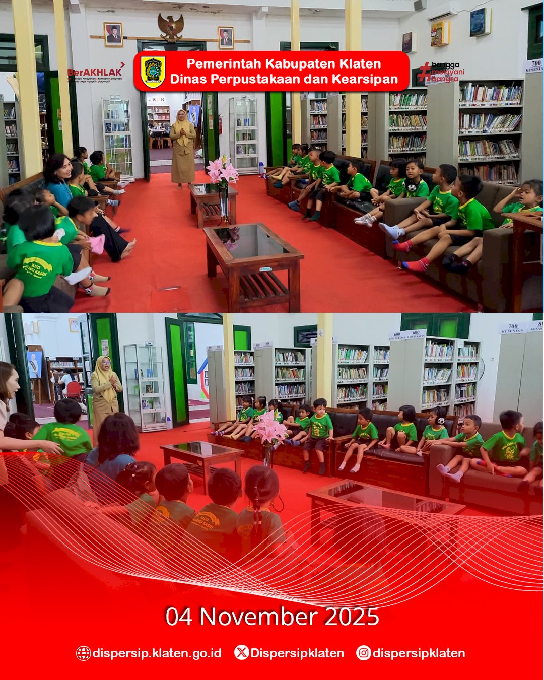 Outing Class “Aku Suka Membaca”, TK Pelangi Kasih Wonosari Kunjungi Perpustakaan Dispersip Klaten