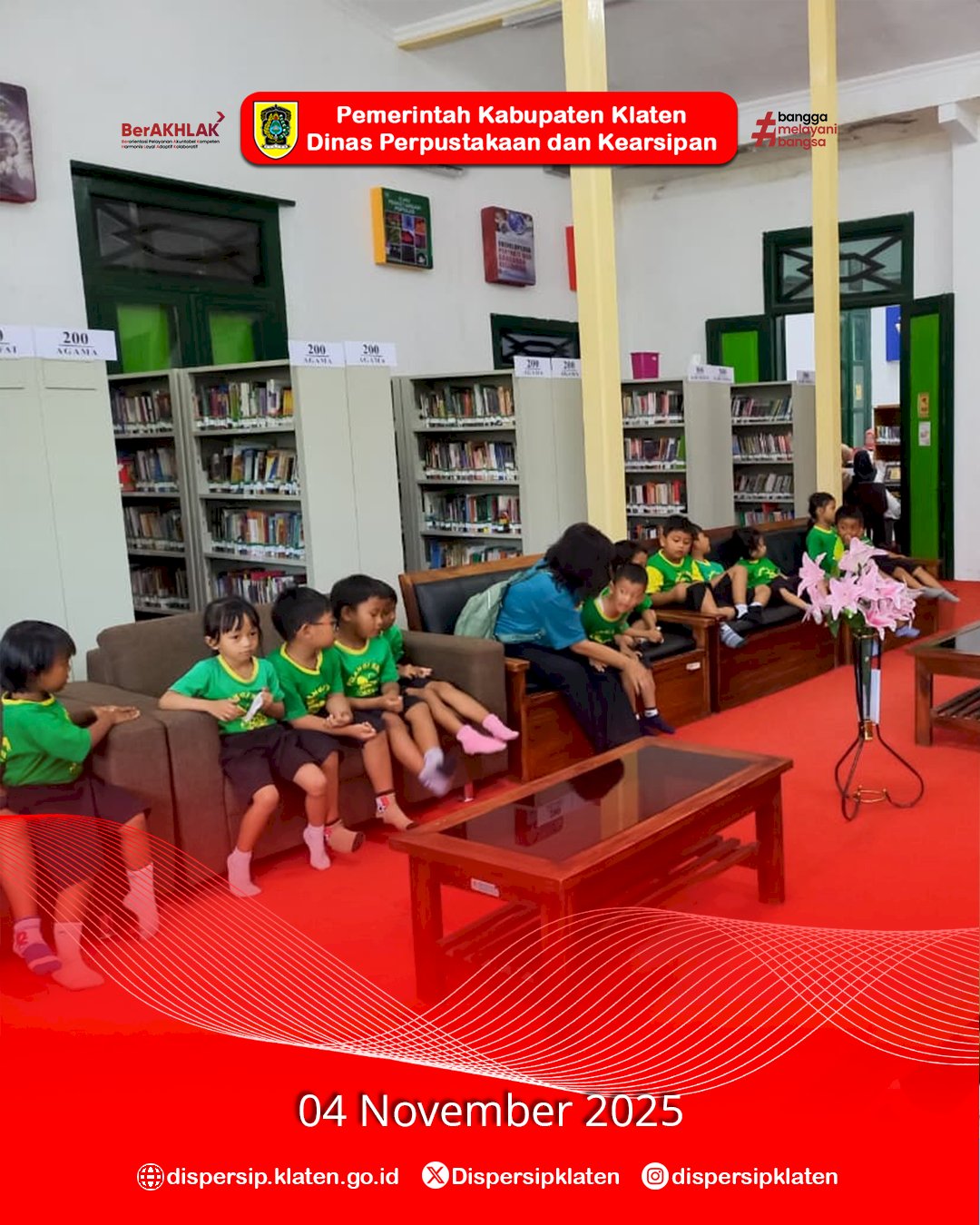 Outing Class “Aku Suka Membaca”, TK Pelangi Kasih Wonosari Kunjungi Perpustakaan Dispersip Klaten