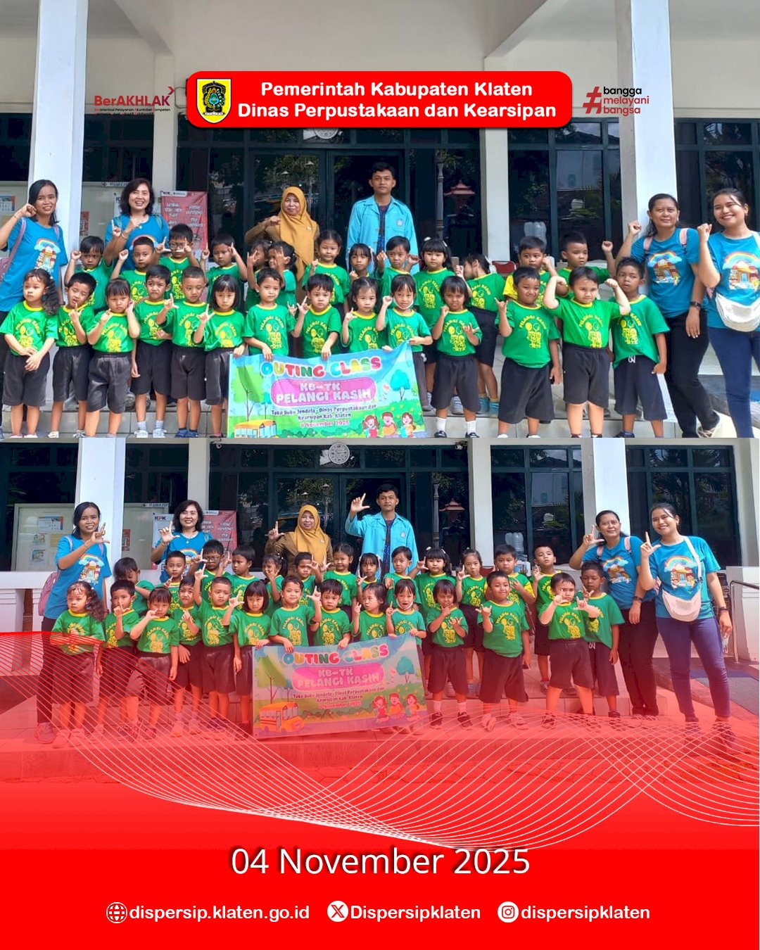 Outing Class “Aku Suka Membaca”, TK Pelangi Kasih Wonosari Kunjungi Perpustakaan Dispersip Klaten