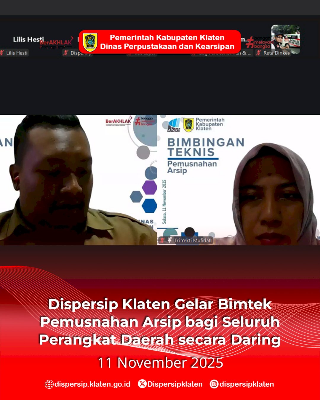 Dispersip Klaten Gelar Bimtek Pemusnahan Arsip bagi Seluruh Perangkat Daerah secara Daring