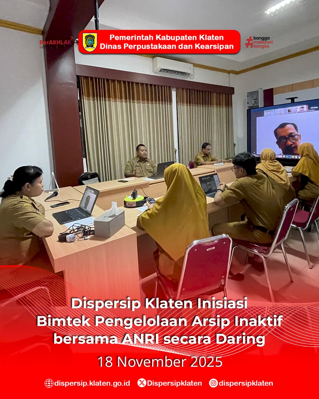 Dispersip Klaten Inisiasi Bimtek Pengelolaan Arsip Inaktif bersama ANRI secara Daring