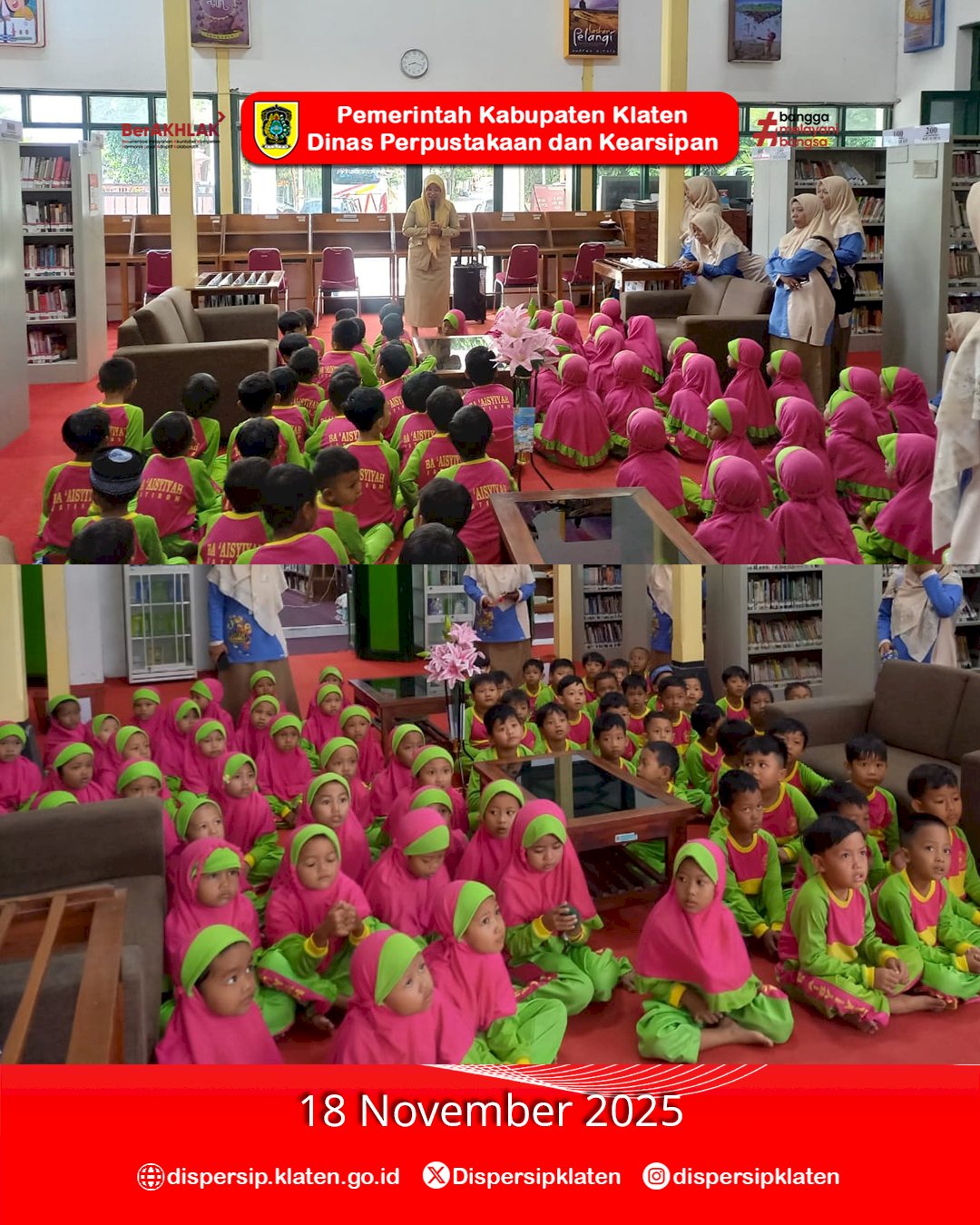 Mengenal Dunia Buku : PAUD BA Aisyiyah Jemawan I Jatinom Lakukan Kunjungan Literasi ke Perpustakaan 