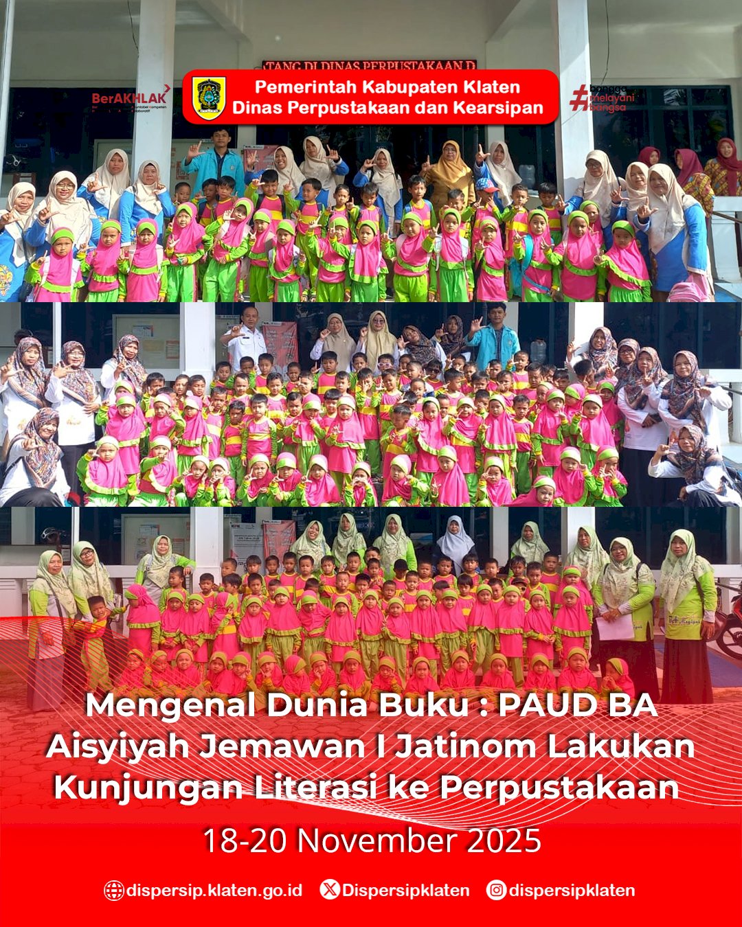 Mengenal Dunia Buku : PAUD BA Aisyiyah Jemawan I Jatinom Lakukan Kunjungan Literasi ke Perpustakaan 