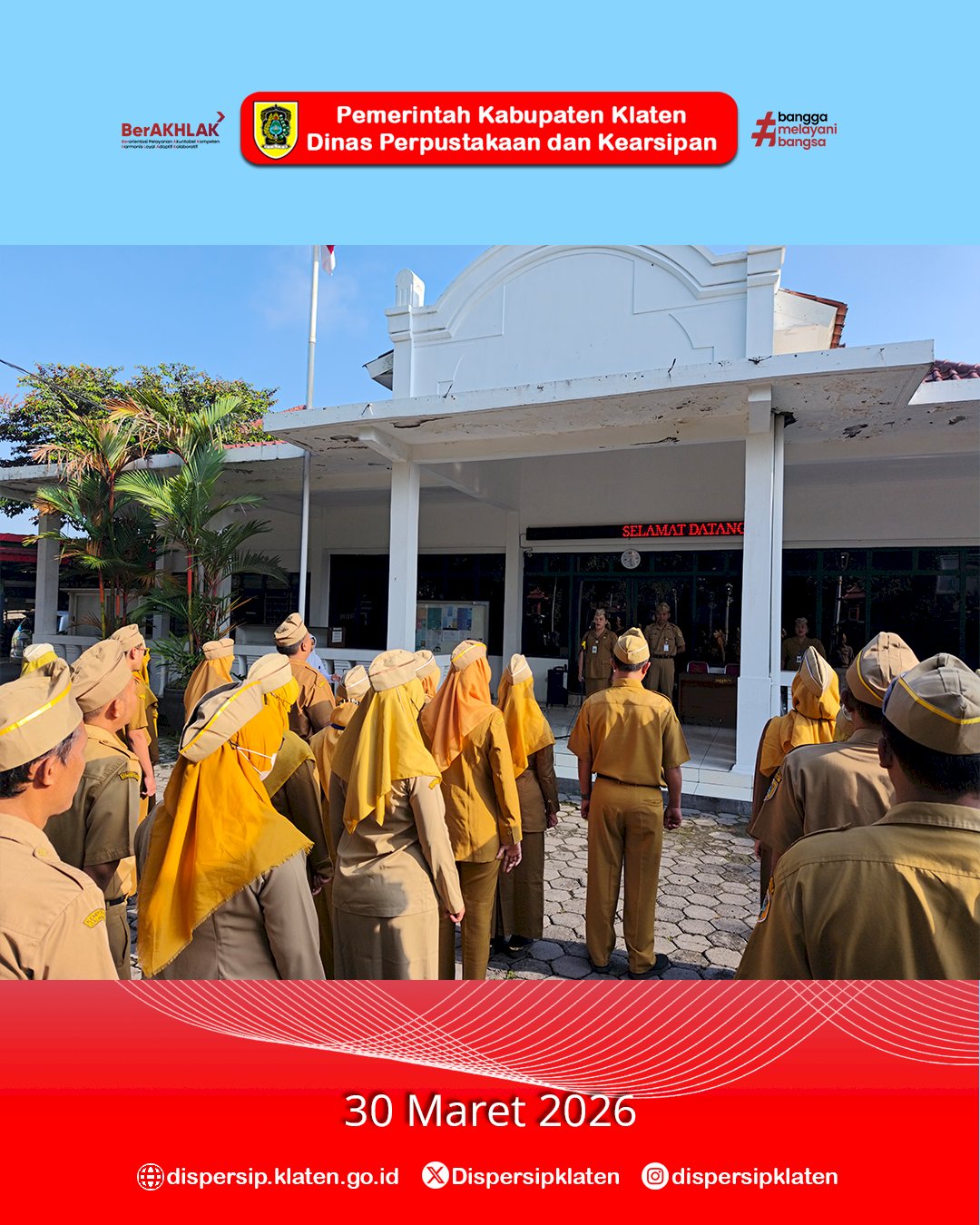 Apel Senin Pagi Dispersip Klaten Pasca Lebaran 1447 H : Momentum Perkuat Semangat dan Disiplin Kerja