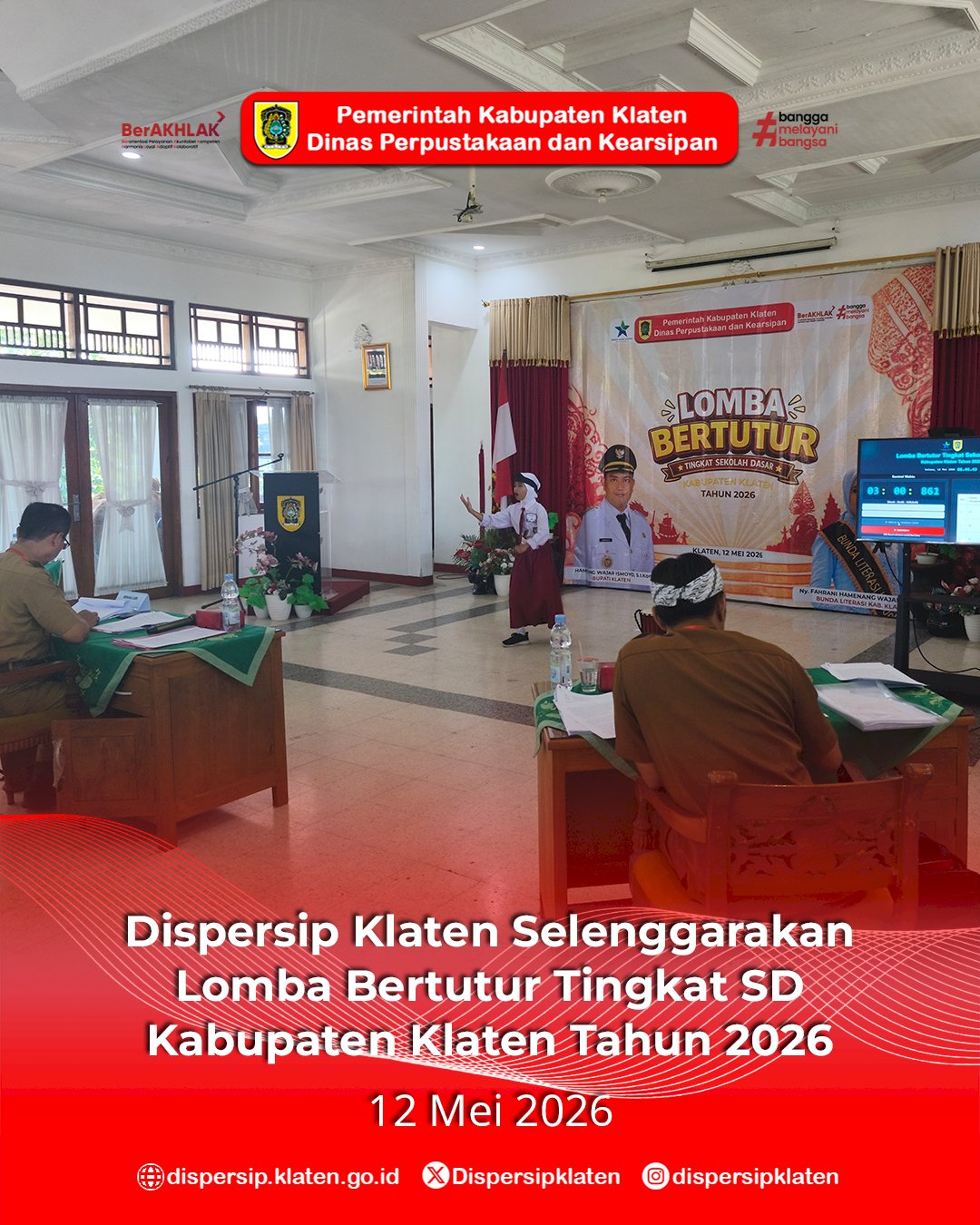 Dispersip Klaten Selenggarakan Lomba Bertutur Tingkat SD Kabupaten Klaten Tahun 2026