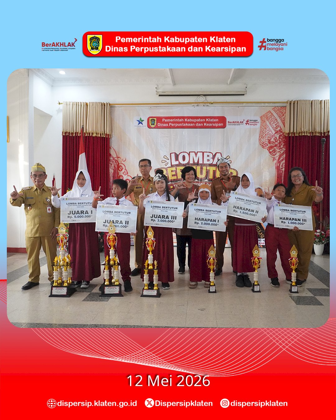 Dispersip Klaten Selenggarakan Lomba Bertutur Tingkat SD Kabupaten Klaten Tahun 2026