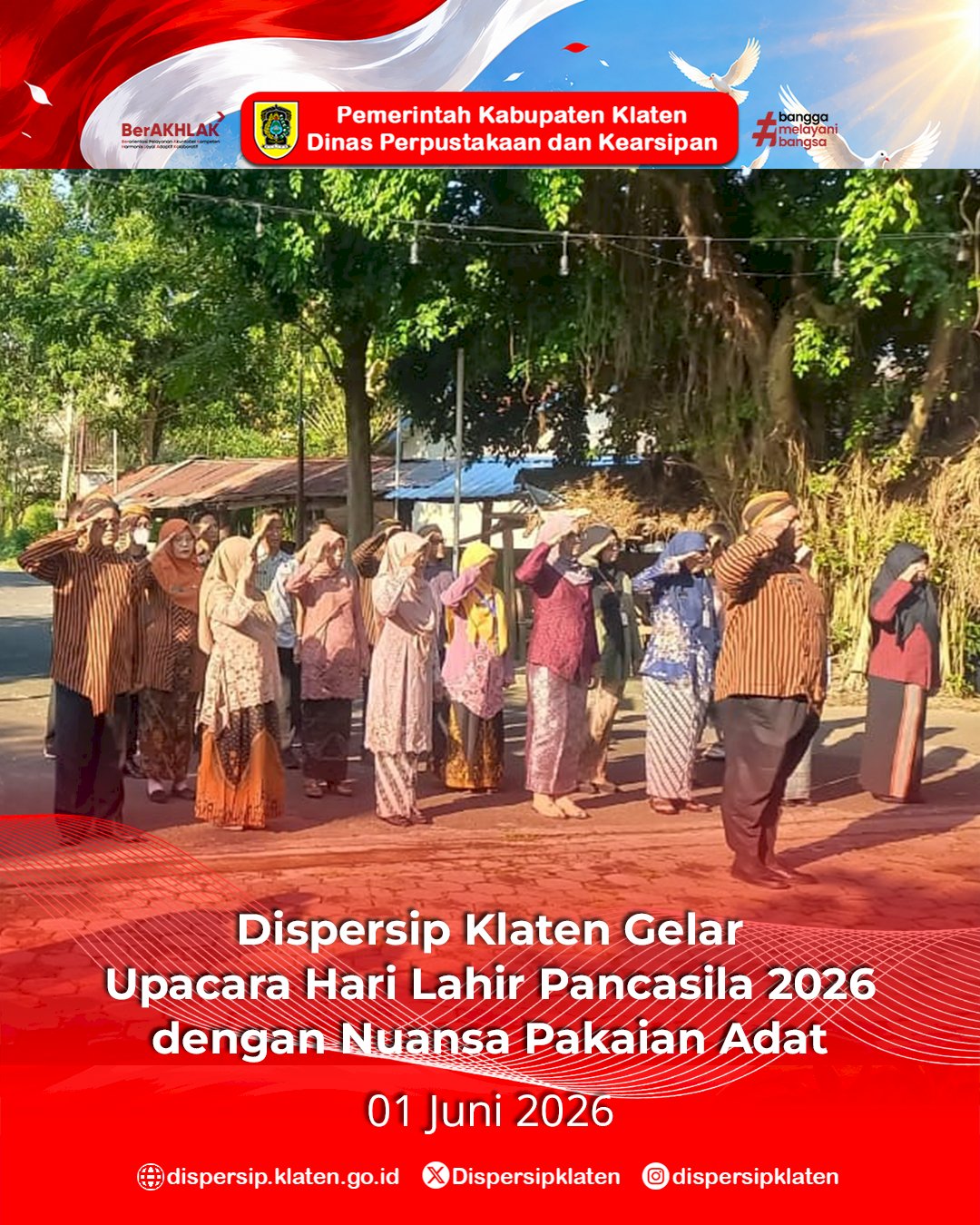 Dispersip Klaten Gelar Upacara Hari Lahir Pancasila 2026 dengan Nuansa Pakaian Adat