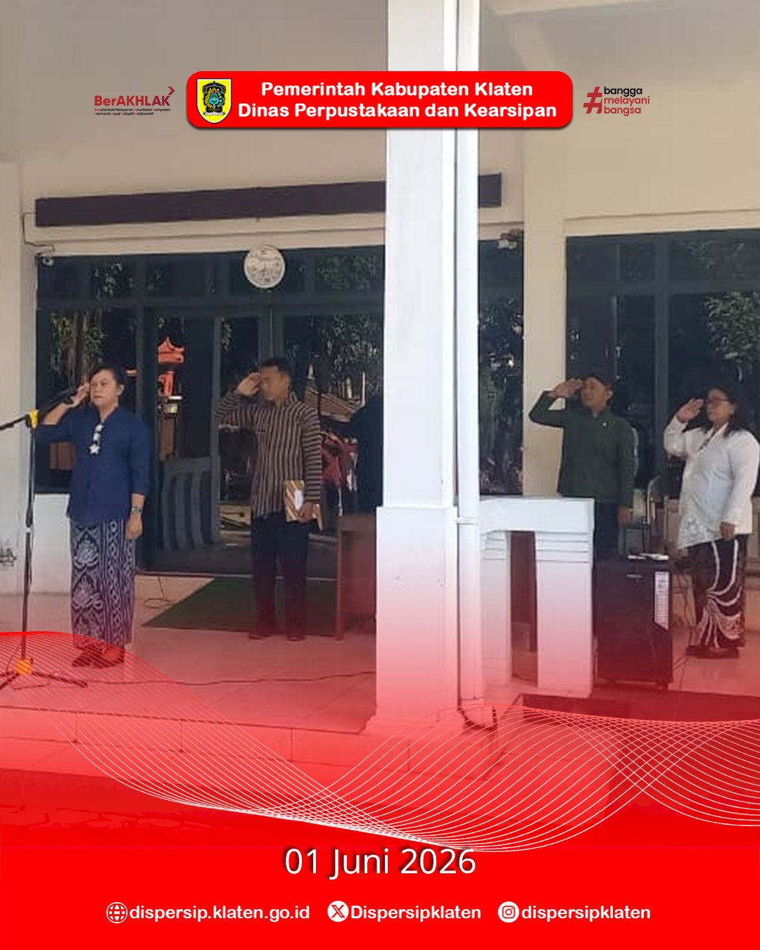 Dispersip Klaten Gelar Upacara Hari Lahir Pancasila 2026 dengan Nuansa Pakaian Adat