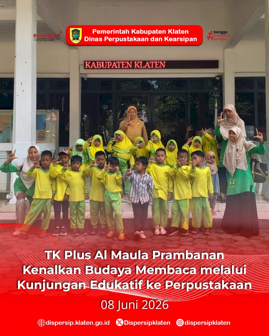 TK Plus Al Maula Prambanan Kenalkan Budaya Membaca Melalui Kunjungan Edukatif ke Perpustakaan Dispersip Klaten