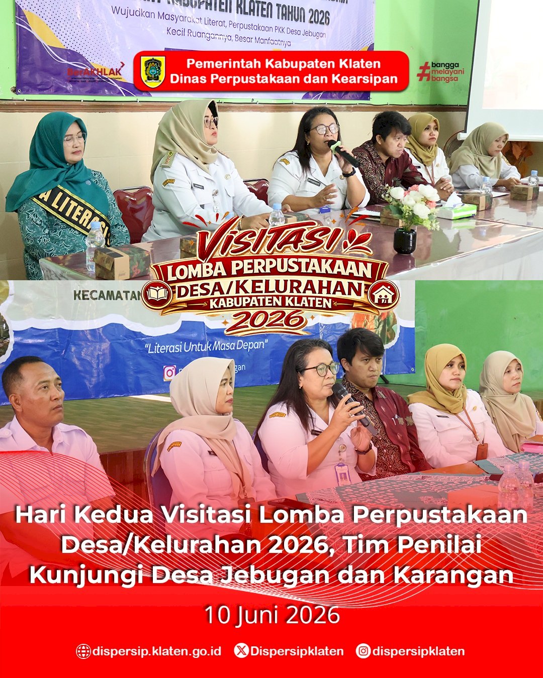 Hari Kedua Visitasi Lomba Perpustakaan Desa/Kelurahan 2026, Tim Penilai Kunjungi Desa Jebugan dan Karangan