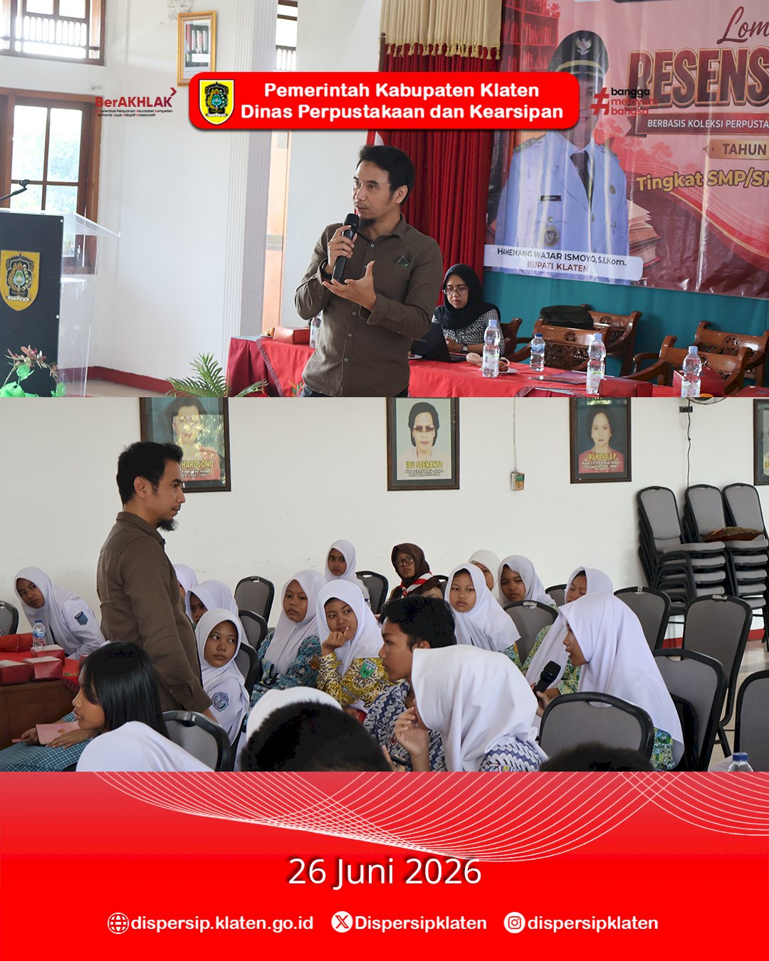 Dispersip Klaten Berikan Pembekalan Peserta Lomba Resensi Buku Tingkat SMP Sederajat Tahun 2026