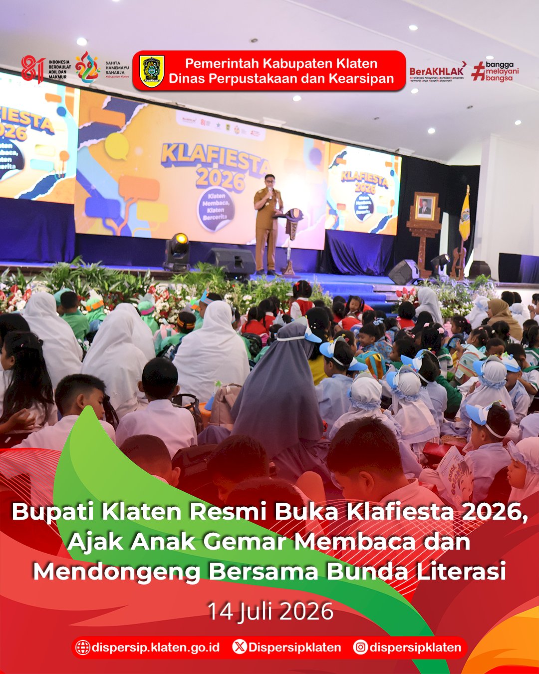 Bupati Klaten Resmi Buka Klafiesta 2026, Ajak Anak Gemar Membaca dan Mendongeng Bersama Bunda Literasi