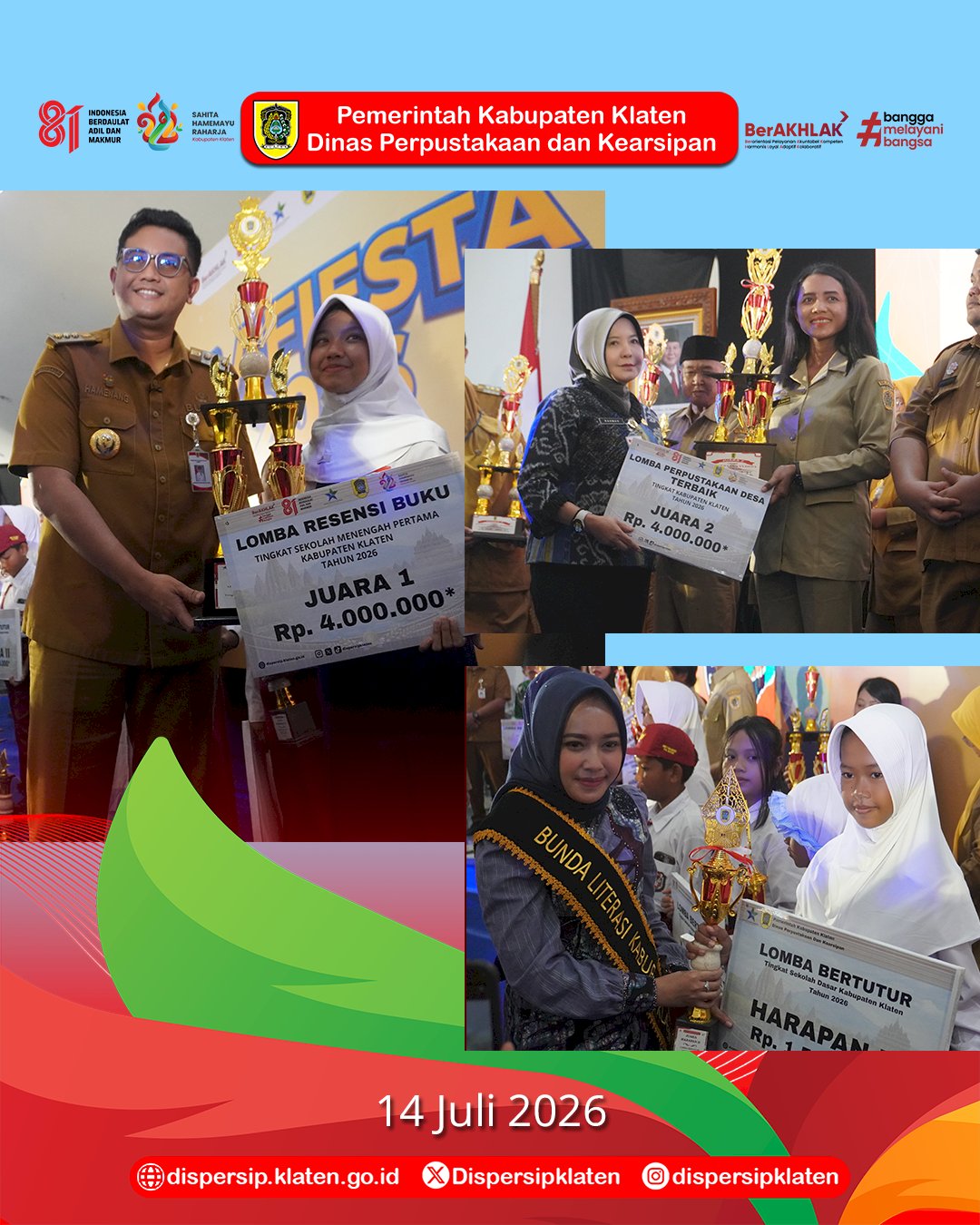 Klafiesta 2026 Apresiasi Insan Literasi melalui Penyerahan Penghargaan Berbagai Lomba Tingkat Kabupaten
