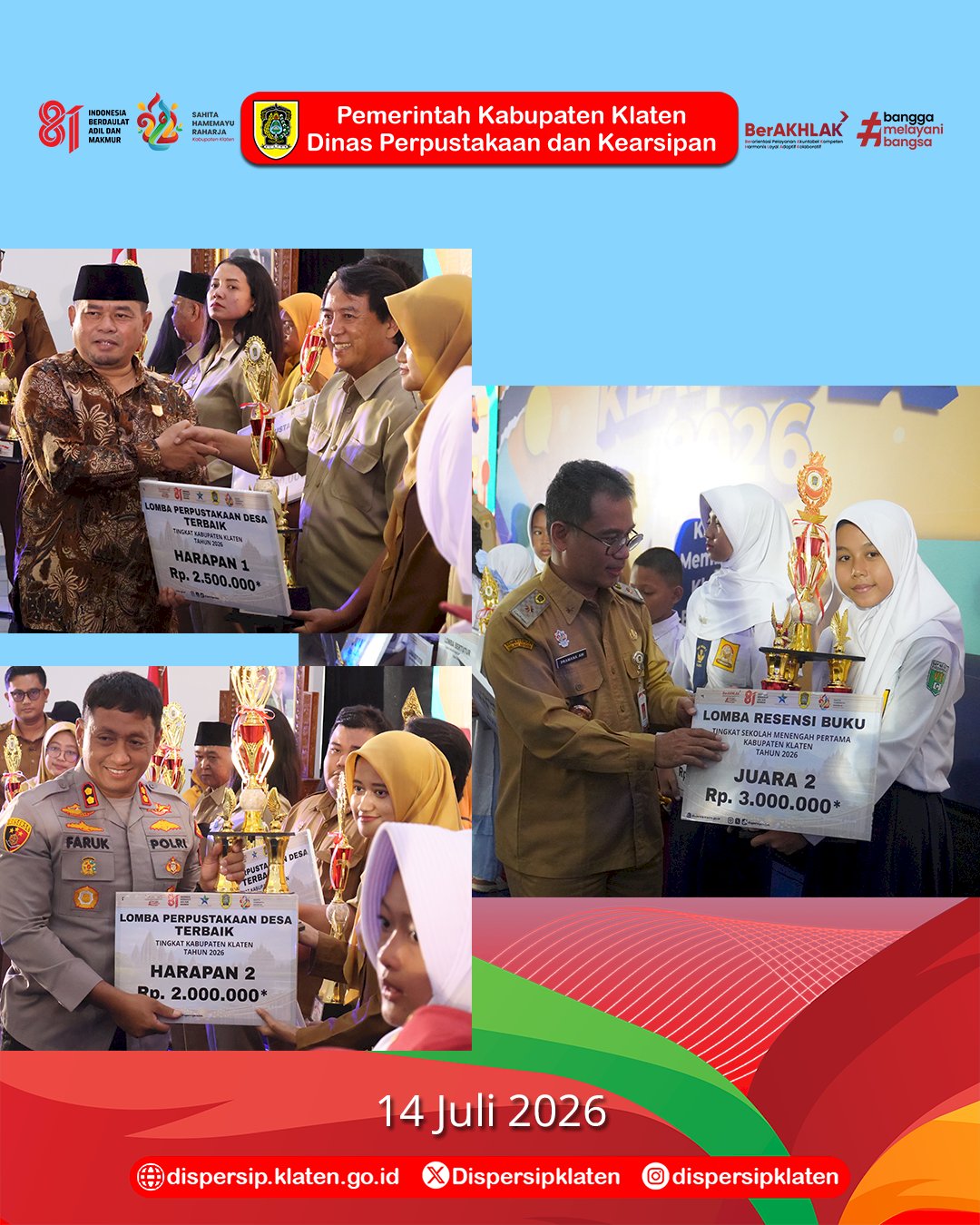 Klafiesta 2026 Apresiasi Insan Literasi melalui Penyerahan Penghargaan Berbagai Lomba Tingkat Kabupaten