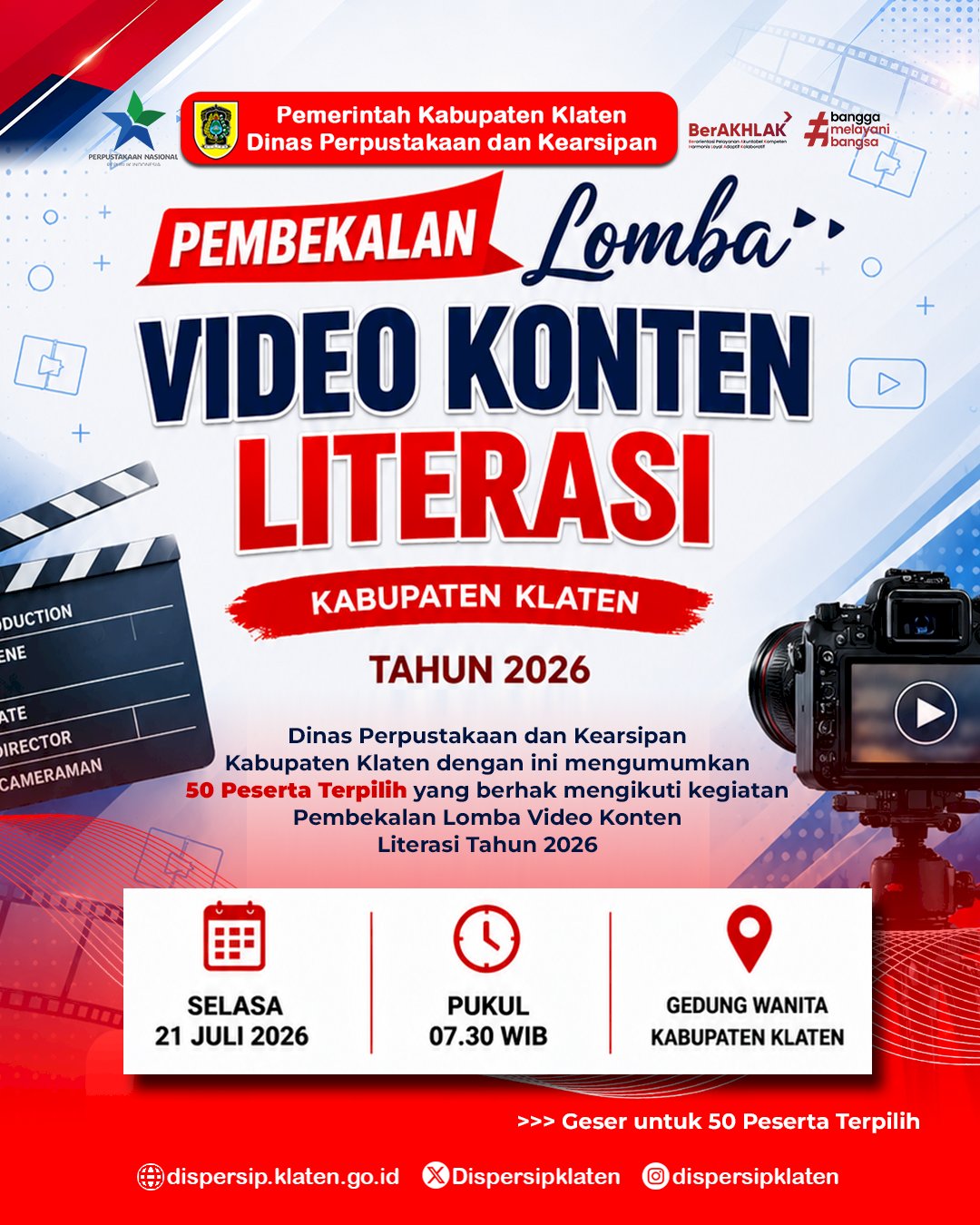 Peserta Lolos Tahap Seleksi Awal Lomba Video Konten Literasi Kabupaten Klaten Tahun 2026