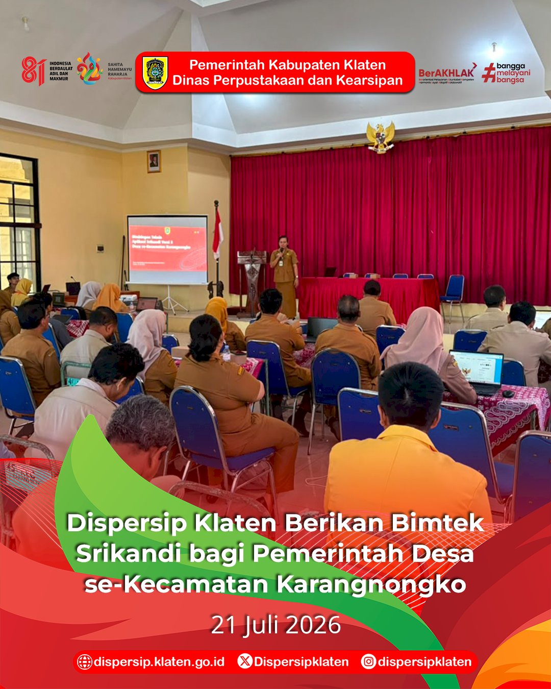 Dispersip Klaten Berikan Bimtek Srikandi bagi Pemerintah Desa se-Kecamatan Karangnongko